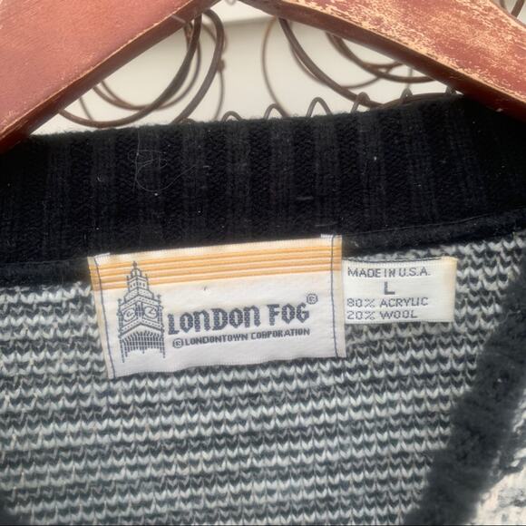 Vintage London Fog black white aspens abstract geometric sweater wool LARGE - Picture 2 of 4